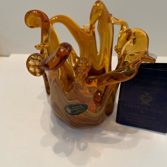 Handmade Small Glass Sculptured Bowl by White Crystal and Marked Made in Italy - Picture 2 of 15